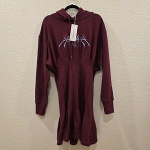 Daily Paper Lottie Hoodie Dress Grape Purple Corset Waist Cotton Mini Small NWT